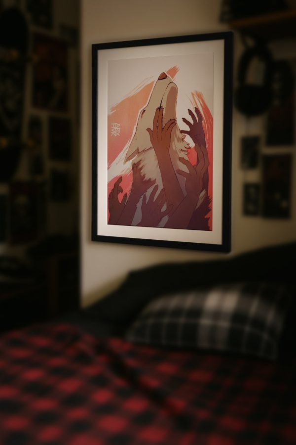 Defiant wolf print in a bedroom